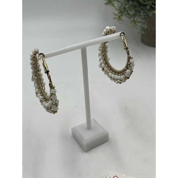 Lilly Pulitzer GWP Resort White Gold Tone Hoop Dangling Beads Earrings New - Picture 7 of 11